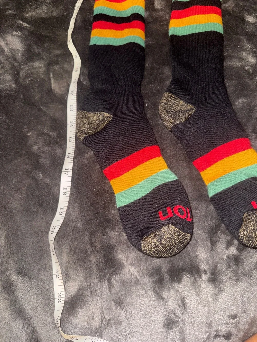 Burton Striped Socks Black Red Yellow Green Reinforced Heel Toe